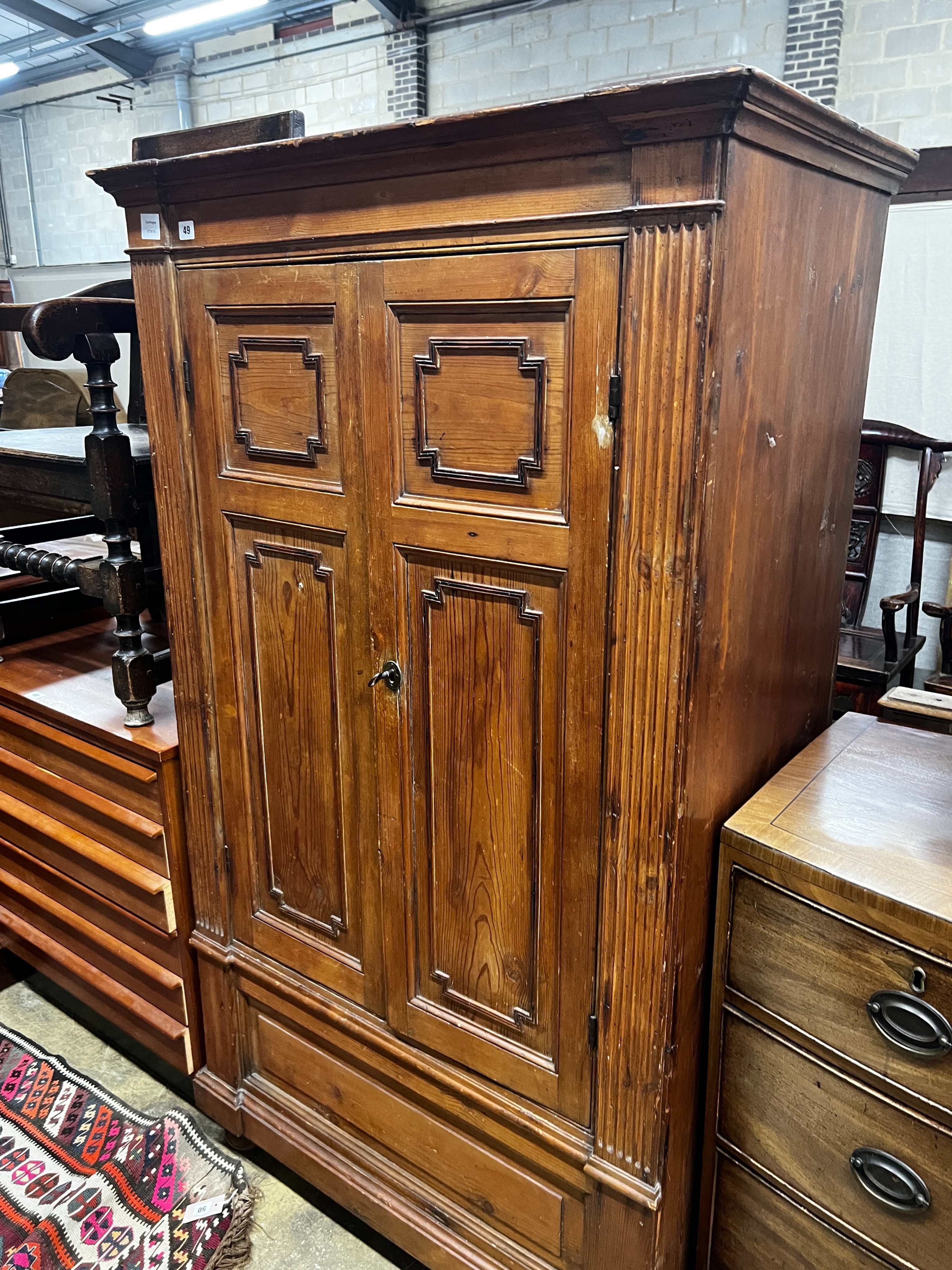 A small 19th century French pine armoire, width 94cm, depth 54cm, height 164cm